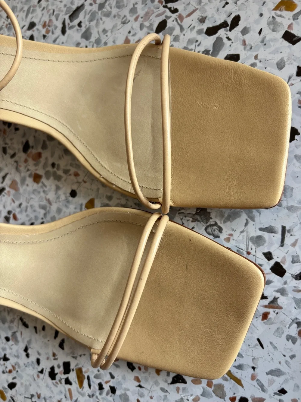 SCHUTZ Nude Beige Strappy Square-Toe Heels